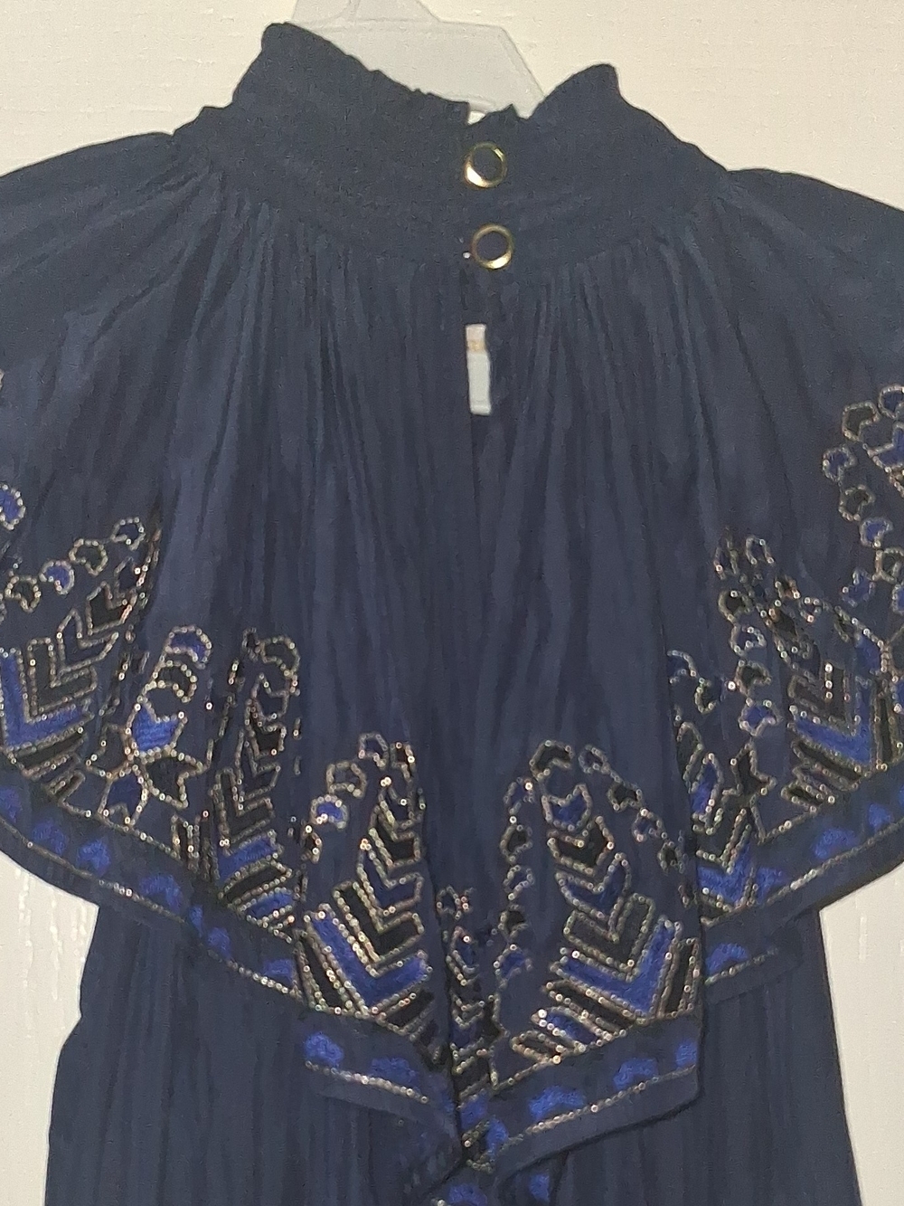 Ramy Brook Navy Embroidered Ruffle-Yoke - Picture 2 of 7